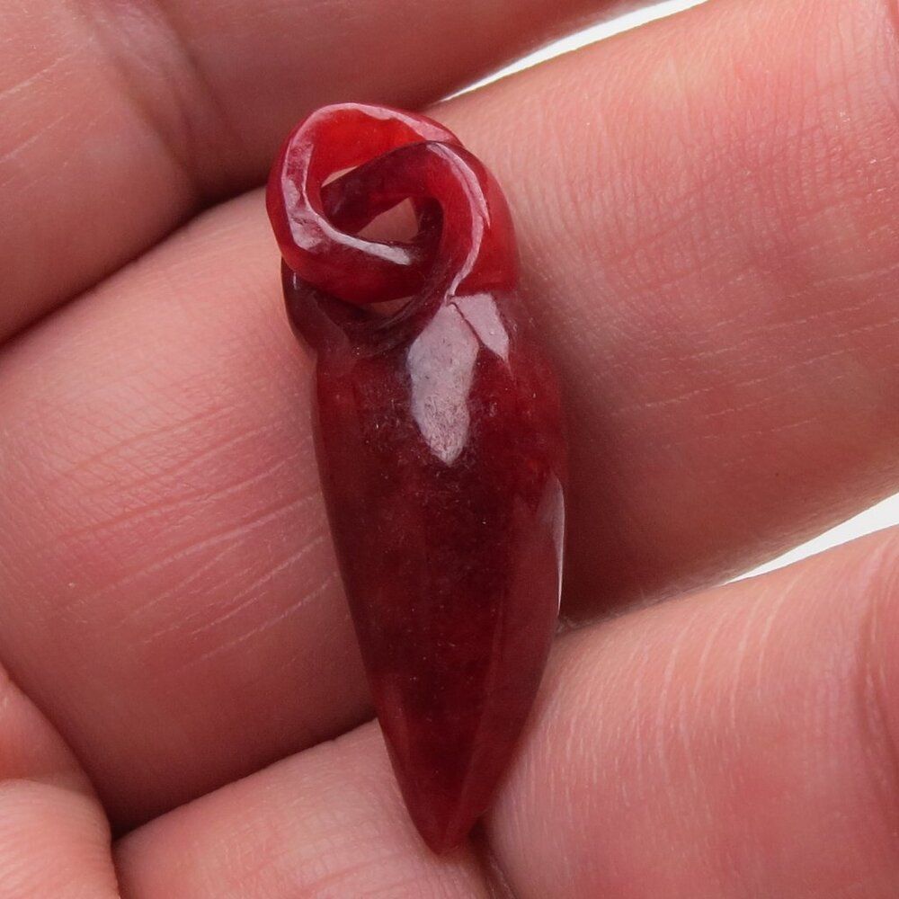 Red Jade Shark Tooth Hand Carved Pendent